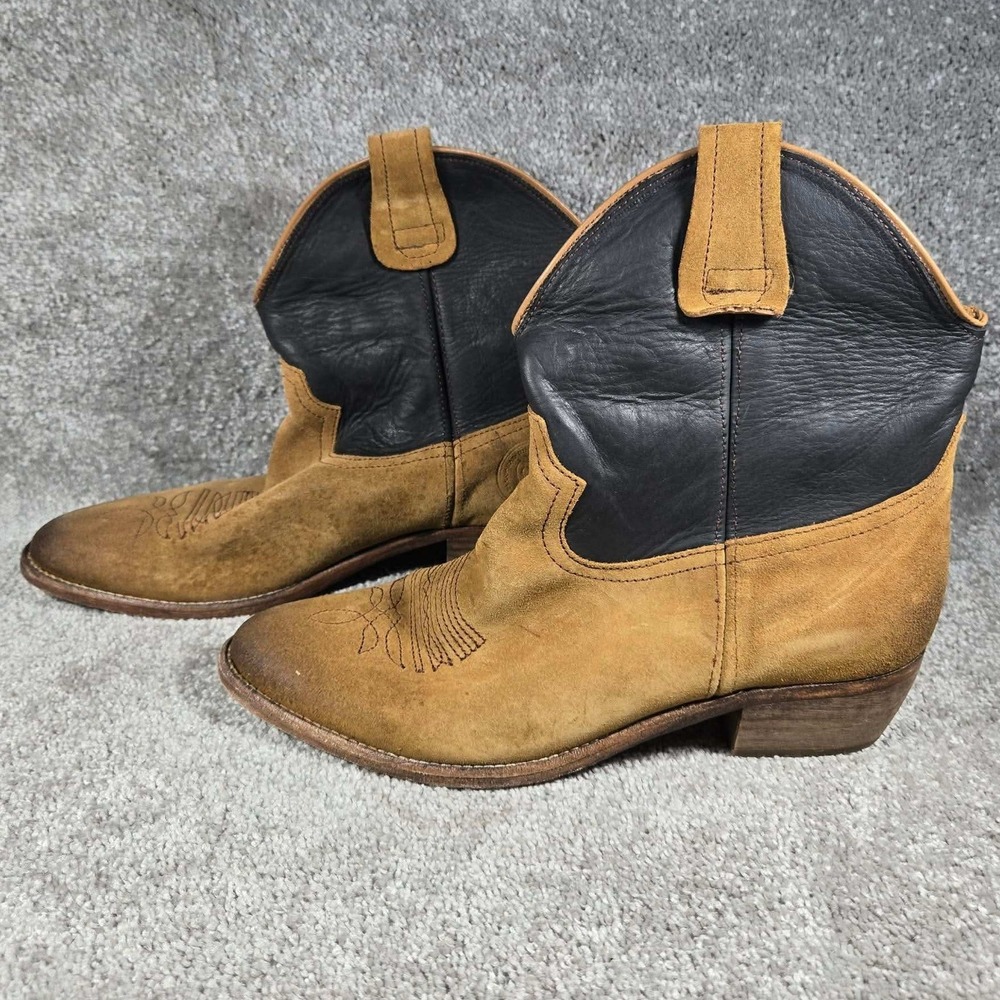 Catarina Western Boots Tan Black Suede Leather Portugal ST426 Womens 39